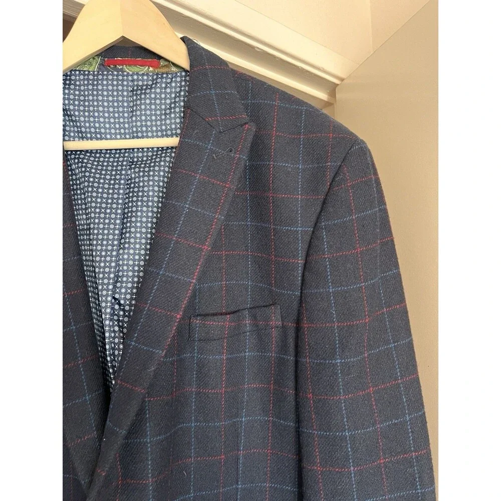 Harry Brown Heritage Blue Plaid Wool Blend Blazer Sport Coat 48R 2 Button NWOT